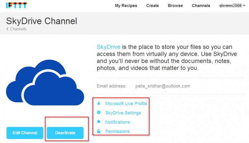 SkyDrive channel activation